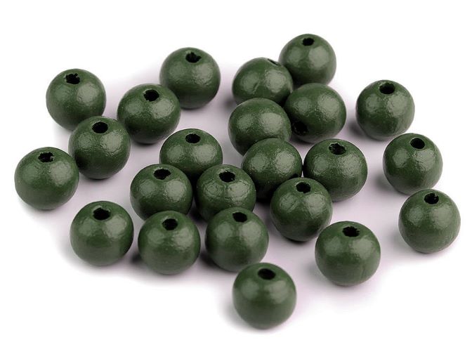 Dřevěné korálky 10 mm - zelená - khaki tmavá